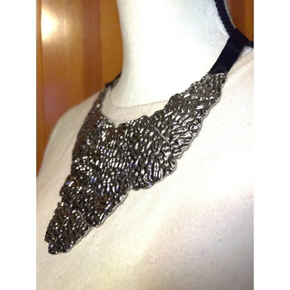 Traci Lynn Silver Texture Statement Necklace -- 18" - Picture 7 of 8